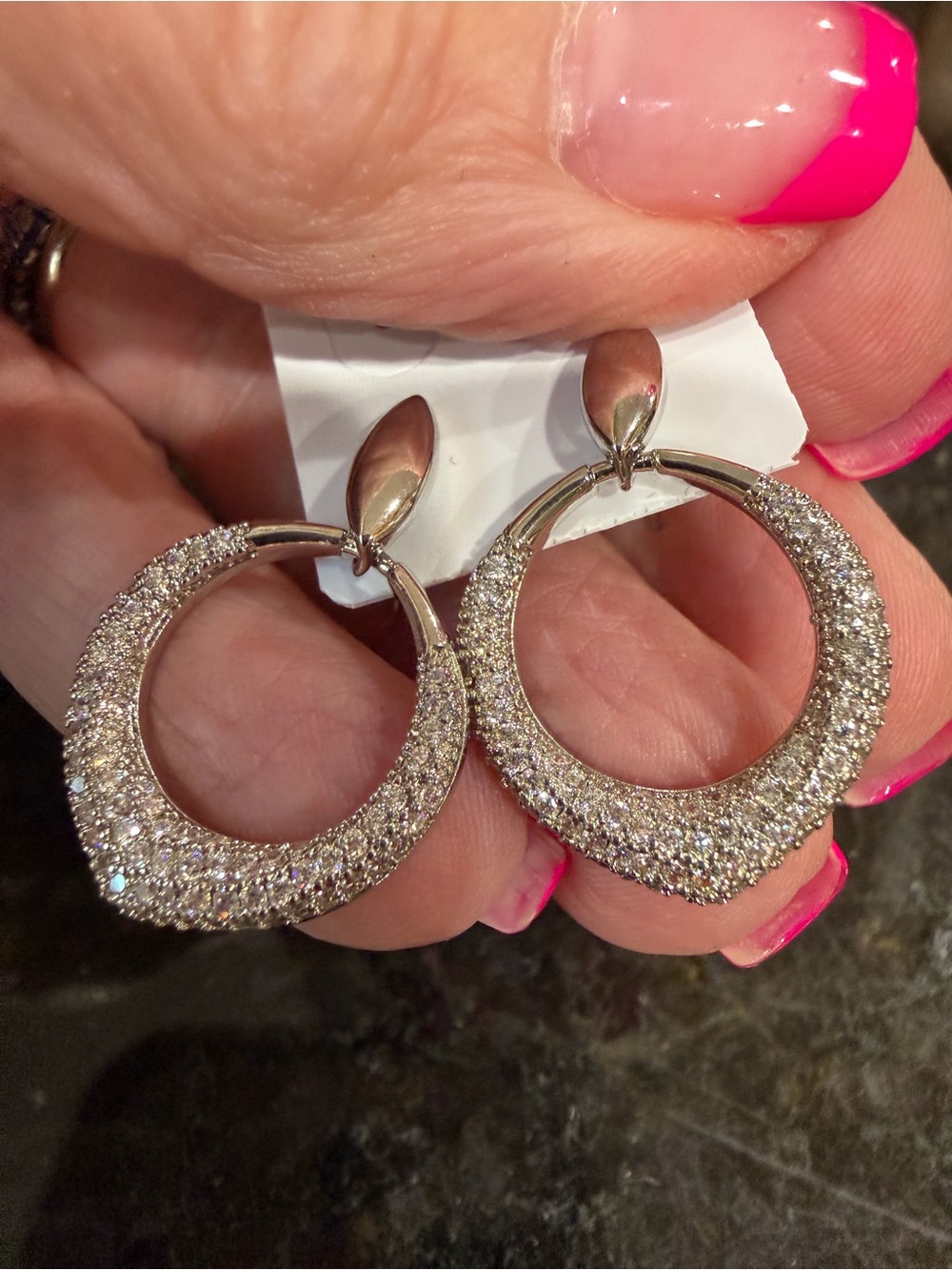 Pretty Bird Silver Pavé Crystal Hoop Drop Earrings